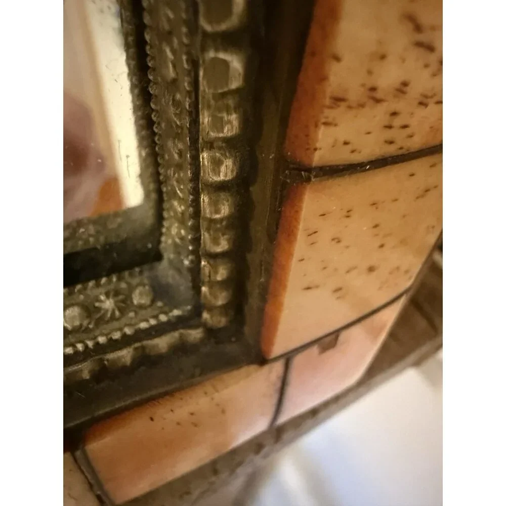 Moroccan Mirror Brass Camel Bone Wood Arched Vintage 10.5 x 9.5" - Picture 8 of 10
